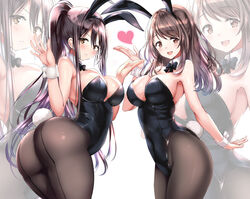 2girls bare_shoulders big_ass big_breasts blush bunny_ears bunny_girl bunny_tail bunnysuit cleavage cropped dat_ass heart idolmaster idolmaster_shiny_colors johkytoky looking_at_viewer multiple_girls open_mouth ponytail shirase_sakuya sideboob smile thighs tsukioka_kogane