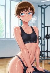 ai_generated femboy feminine_male girly glasses gym hinemosu hinemosu_notari_style light_skinned_femboy male otoko_no_ko sports_bra style sweaty sweaty_body workout_clothes