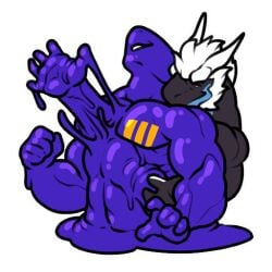 anthro beard dragon engis_(trencalos) furry goo_creature hair horn invisible_scenario male male/male male_only muscles muscular muscular_male penetration shark slime trencalos