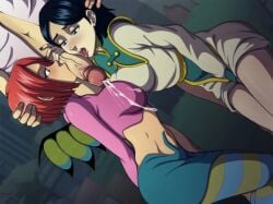 1girls 2d 2girls 4_fingers belly big_penis black_hair blowjob blue_eyes blush clothed clothed_sex collaborative_fellatio cum diagonal_angle disney ejaculation fellatio female female_focus female_protagonist fmm_threesome hand_on_head hands_on_head heroine_and_antagonist lazy_tarts light-skinned_female long_sleeves male midriff miniskirt miranda_(w.i.t.c.h) no_ai open_mouth oral_sex penis pink_clothing red_hair short_hair somka108 striped_legwear teamwork threesome tongue_out veiny_penis villainess w.i.t.c.h. western_cartoon will_vandom wings