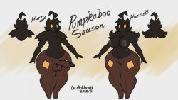 2025 anthro areola arm_tuft balls belly biped black_body black_fur black_glans breasts brown_balls brown_body brown_penis brown_text chest_tuft duo english_text eyebrows eyelashes female flat_chested fur furry generation_6_pokemon genitals glans hair harriett_(latiar) harry_(latiar) latiar male mouth_closed name_drop navel nintendo nipples no_humans nude orange_eyes penis pokemon pokemon_(species) pumpkaboo pussy sharp_teeth shoulder_tuft standing teeth text thick_thighs tuft wide_hips