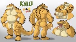 alligator anthro balls character_sheet cock crocodile dick furry kilo_(fishbook5) male male_only maw muscles muscular muscular_male penis reptile scales scalie solo solo_focus solo_male tail testicles tongue tongue_out trencalos yellow_body