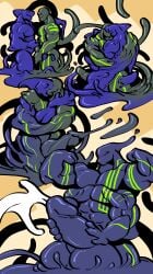 anthro balls big_balls big_penis blue_body cock dick engis_(trencalos) flexing furry goo_creature hyper_balls hyper_penis kissing male male/male male_only markings merging muscles muscular muscular_male penis sequence shark slime tentacle testicles trencalos