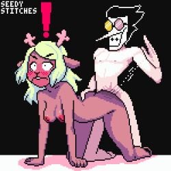 1:1 angry anthro antlers areola bed bent_legs black_eyes black_hair blonde_hair blush bodily_fluids breasts brown_body brown_fur butt_slap deer deltarune digital_media_(artwork) dominant dominant_male duo embarrassed exclamation_point eyewear female from_front_position fur furniture genitals glasses grabbing_hips hair horn humanoid lying male male/female mammal motion_lines multicolored_eyewear multicolored_glasses navel new_world_deer nipples noelle_holiday nude pained_expression penis pixel_(artwork) pupils reflective_body reindeer restricted_palette scut_tail seedy_stitches_(artist) sex shaded short_tail shy simple_background simple_shading sitting slap small_pupils smile smirk solo spamton_g._spamton spank_marks spanking sweat sweatdrop tail tears third-party_edit undertale_(series) unexpected_spank white_body