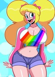 1girls 2025 artist_name ass atomickingboo big_ass big_breasts blonde_female blonde_hair blonde_hair_female blush blush_stickers blushing_at_viewer blushing_female blushing_profusely bow_in_hair breasts bright_colors bright_eyes childish-adultery clothed clothed_female clothing crop_top cute english english_text female female_focus female_only fully_clothed fully_clothed_female jacket light-skinned_female light_skin oc original original_character short_shorts shorts solo solo_female solo_focus sparkling_eyes text the_besties_(atomickingboo) thick_thighs thighs twintails wendy_wendy wholesome