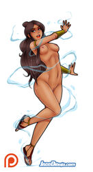 1girls artist_name avatar_legends avatar_the_last_airbender barefoot bracelet breasts brown_hair dark-skinned_female dark_skin feet female female_only highres jago_dibuja katara long_hair medium_breasts navel nickelodeon nipples pussy smooth_skin soles solo the_legend_of_korra toes topless water water_tribe