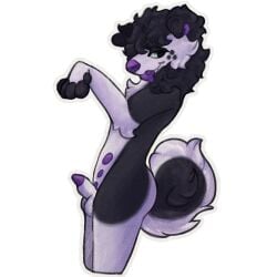 1:1 alpha_channel animal_genitalia anthro bedroom_eyes belly_nipples black_body canid canine canis cheek_spots curled_tail domestic_dog floppy_ears genitals looking_at_viewer low_res male mammal muskysaber narrowed_eyes neck_tuft penis penis_poking_out seductive shaded sheath snaggle_tooth solo tail tongue tongue_out tuft white_body