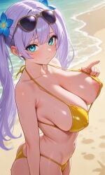 ai_generated floral_print_bikini huge_breasts kyria_vtuber nipple_slip string_bikini summer