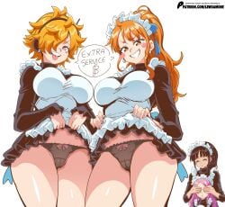 4girls covering_eyes jewelry_bonney lewdamone lifting_skirt looking_at_viewer looking_down nami_(one_piece) nico_robin one_piece panties shounen_jump