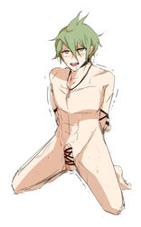 ahoge bondage danganronpa erect erection green_eyes green_hair male_focus male_only new_danganronpa_v3 nude rantaro_amami smooth_skin