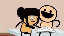 accurate_art_style asian censor_bar censored covered_penis cyanide_and_happiness fake_play_button fake_video hair_bun happy_ending massage_table masturbation parody play_button tagme towel webcomic