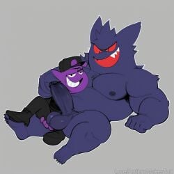 ai_generated cock_worship evil_grin forced forced_transformation gay gay_domination gengar holding_balls holding_partner huge_cock human laying_on_back laying_on_partner pokemon pokemon_(species) pokemon_trainer pokephilia worship