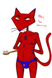 1boy areolae balls bulge cartoon_network cat chubby courage_the_cowardly_dog erect_nipples feline flaccid furry furry_only katz male male_only nipples penis penis_under_clothes speedo topless