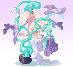 anal_sex boots cat_ears cat_tail cauldron consensual_tentacles elf elf_ears elf_female elf_girl eyes_rolling_back hclysword heart-shaped_pupils long_hair magic oral orgasm purple_eyes pussy pussy_juice small_breasts tentacle tentacle tentacle_sex triple_penetration upside-down upside_down_fellatio vagina vaginal_penetration white_hair white_pupils witch witch_hat