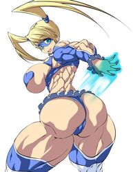 1girls abs ass ass_slap biceps big_ass big_breasts blue_eyes blue_heart_pasties blue_pasties breasts bridal_gauntlets capcom cleavage dat_ass domino_mask extreme_muscles eyelashes female female_only heart highres huge_ass huge_breasts huge_thighs human impossible_clothes large_ass large_breasts looking_at_viewer looking_back mask muscle muscles muscular muscular_female muscular_legs open_mouth pasties perky_breasts purukogi_(plasma_beach) rainbow_mika sideboob simple_background slap smile solo street_fighter thick_thighs thighs tied_hair torn_legwear twintails white_background wide_hips wrestling_outfit