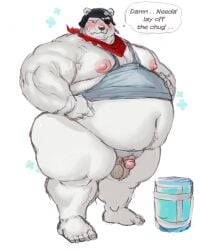 2025 anthro areola armor army_helmet balls barazoku barefoot bear belly belly_overhang biceps big_belly big_muscles blush bodily_fluids bottomless bottomless_anthro bottomless_male chug_jug clothed clothing deltoids english_text epic_games eye_patch eyewear fatpad feet flaccid fortnite frown fur genitals glans headgear helmet huge_belly huge_muscles humanoid_genitalia humanoid_penis kemono kerchief male male_focus male_only mammal moobs musclegut muscular muscular_anthro muscular_male navel neckerchief neckwear nipples obese obese_anthro obese_male overweight overweight_anthro overweight_male pecs penis plantigrade polar_bear polar_patroller potion scar shirt simple_background solo standing sweat sweatdrop tank_top text thick_arms thick_thighs thought_bubble topwear tora_gy tuft ursine vein white_background