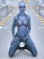 1girls 3d bikini blue-skinned_female blue_skin daz_studio kneeling liara_t'soni mass_effect see-through_bikini solo zauselzaus