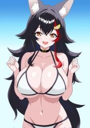 1girls bikini breasts hololive hololive_japan huge_breasts looking_at_viewer navel ookami_mio smile virtual_youtuber