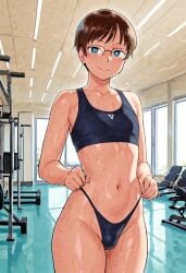 ai_generated femboy feminine_male girly glasses gym hinemosu hinemosu_notari_style light_skinned_femboy male otoko_no_ko sports_bra style sweaty sweaty_body workout_clothes