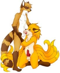 2boys alternate_color animal_genitalia animal_penis anthro blush canine canine_penis closed_eyes conditional_dnp cum cum_in_mouth cum_inside dogfox duo erection fellatio fox furry gay hand_holding humanoid_penis interspecies knot male male_only mammal markings multi_tail ninetales nintendo nude open_mouth oral orgasm original_character penis pokemon rusco_istar sex simple_background socks_(marking) testicles tongue tongue_out video_games vilani white_background