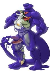 absorption anthro cock dick diphallia diphallism dragon engis_(trencalos) furry gay goo_creature homosexual male male/male male_only markings merging muscles muscular muscular_male penis restrained shark shark_tail slime trencalos