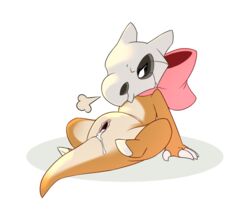 2016 after_sex bow claws cubone cubow cum cum_in_pussy cum_inside cum_on_tail cute female leaking nintendo pokemon pokemon_(species) pussy skull solo straight_hair toony video_games white_background