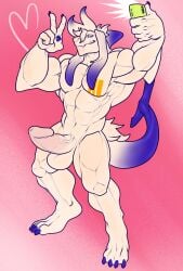anthro asriel_dreemurr balls blue_body claws cock dick ear fur furry goat long_ears male male/male male_only merging muscles muscular muscular_male penis selfie shark shark_tail tail testicles trencalos white_body