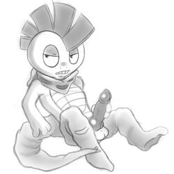 1boy anthro bluebean crest erection frown glans greyscale half-closed_eyes knot looking_away male male_only monochrome nintendo penis pokemon pokemon_bw reclining scalie scrafty solo solo_male spread_legs spreading testicles vein veiny_penis video_games