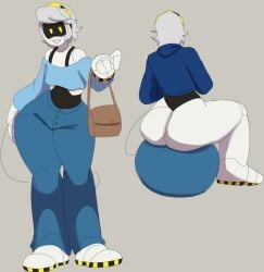 abrahamslapper back_view big_butt blue_hoodie butt_exposed clothed femboy front_view glitch_productions male male_only murder_drones n_(murder_drones) smug smug_grin thicc thicc_thighs thick thick_ass thick_thighs two_angles yoga yoga_ball