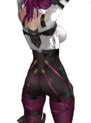 arms_behind_head ass ass_focus back_view from_behind honkai:_star_rail kafka_(honkai:_star_rail) realpokke simple_background