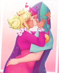 1boy 1boy1girl 1girls brawl_stars chester_(brawl_stars) crown dark-skinned_female eyes_closed female grabbing grabbing_ass green_hair heart holding_head jester kiss kissing light-skinned_male love mandy_(brawl_stars) queen red_hair romantic romantic_ambiance side_view sparkles tagme wholesome yui_izumi_(artist)