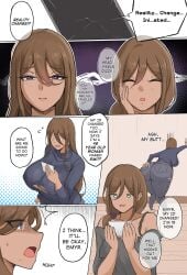 2girls brown_hair comic dark-skinned_female english_text female genderswap genderswap_(mtf) hair_between_eyes huge_ass huge_breasts large_breasts long_hair milf minori_(user_eket5233) mother_and_daughter original pain pants rule_63 scared thick_thighs tired torn_clothes wide_hips