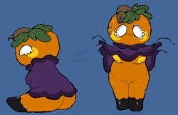 2023 anthro areola armless ass belly biped bodily_fluids breasts cheek_spots clothed clothing colored digital_drawing_(artwork) digital_media_(artwork) elemental_creature eyelashes female flashing flashing_breasts flora_fauna food footwear for_a_head fruit genitals hair halloween holidays hollow_eyes jack-o'-lantern leaf leaf_hair looking_at_viewer lumina_(vexedcalyx) mouthless nipple_outline nipples not_furry object_head orange_body overweight plant plant_hair pseudo_hair pumpkin pumpkin_head purple_clothing pussy questionable_consent raised_clothing robe robe_only shoes short_stack simple_background solo sweat vexedcalyx