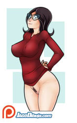 alternate_breast_size ass bare_shoulders belly black_hair blue_background bob's_burgers breasts covered_breasts covered_nipples female female_only glasses high_resolution hips jago_dibuja large_breasts legs linda_belcher long_hair milf navel nipples panties pussy sideboob solo tagme thighs topless vagina white_background