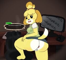 1girls 2025 2_eyes 2d 2d_(artwork) animal animal_crossing anthro anthro_female anthro_girl anthro_only anus art ass ass_hole asshole black_eye black_eyes black_nose black_text blue_skirt blush breasts canine clothed coffee_cup cup detailed_background digital_media digital_media_(artwork) dog_ears dog_girl dog_tail doggirl domestic_dog ear english english_text eyes female female_anthro female_only furry furry_female furry_only girl hands humanoid humanoid_only isabelle_(animal_crossing) jpeg jpg keyboard mammal mammal_humanoid monitor mouse multicolored_body multicolored_fur notebook open_mouth pink_anus short_skirt skirt skullyhearts solo solo_female tagme tail teeth text tv white_text yellow_body yellow_hair yellow_hair_female yellow_skin