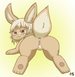 1other :3 ambiguous_gender animal_ears ass bangs female furry nanachi_(made_in_abyss) short_hair solo tail whiskers white_hair