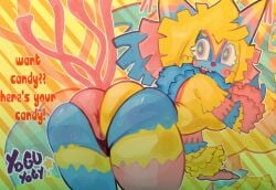 1girls ass ass_focus asshole back_view clown_girl dandy's_world fanart female female looking_at_viewer looking_back non-human presenting_ass sweaty_butt thong yatta_(dandy's_world) yoguyogy