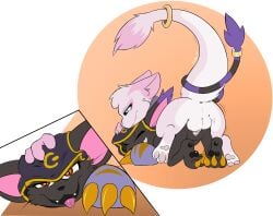 accessory anus bandai_namco black_body black_fur blackgatomon bodily_fluids celes_nyx claws clothing cum cum_in_pussy cum_inside digimon digimon_(species) doggy_style female female_penetrated feral feral_only fluffy fluffy_tail from_behind_position fur furgonomics futa_on_feral futanari generation_1_pokemon genital_fluids genitals gloves grabbing_head gynomorph gynomorph_penetrating handwear hi_res hood intersex intersex/female intersex_penetrating jewelry kerilyn legendary_pokemon markings mew_(pokemon) nintendo paws penetration pink_body pink_fur pokemon pokemon_(species) pussy red_eyes ring sex tail tail_accessory tail_hug tail_jewelry tail_ring teal_eyes thick_tail tongue tongue_out trans_(lore) trans_woman_(lore) vaginal_penetration white_markings yellow_claws