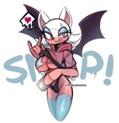 absurd_res anthro bat bat_wings bikini blue_bikini blue_clothing blue_eyeshadow blue_legwear blue_lipstick blue_swimwear blue_thigh_highs blush blush_lines bodily_fluids clothed clothing electronics eyelashes eyeshadow female flashing fur green_eyes heart hi_res holding_object holding_phone hoodie legwear licking licking_lips lipstick looking_at_viewer makeup mammal membrane_(anatomy) membranous_wings onomatopoeia p4karose phone pink_tongue raised_clothing raised_topwear rouge_the_bat sega simple_background solo sonic_(series) sonic_the_hedgehog_(series) sound_effects speech_bubble sweat sweatdrop swimwear tan_body tan_fur text thigh_highs tongue tongue_out topwear white_background white_body white_fur wings