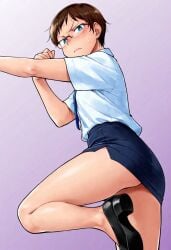 ai_generated angry angry_expression angry_face femboy feminine_male girly glasses hinemosu hinemosu_notari_style light_skinned_femboy looking_back male office office_lady office_lady_outfit otoko_no_ko style