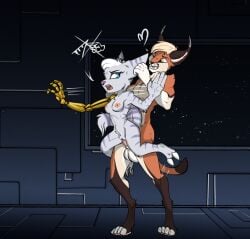 alperion anthro areola balls blue_eyes breasts caracal caracal_(genus) cybernetic_arm cybernetic_limb digital_media_(artwork) digitigrade duo erection feet felid feline female female_penetrated fingers from_behind_position fur genitals hair hi_res lombax looking_back male male/female male_penetrating male_penetrating_female mammal nipples nude open_mouth penetration penile penile_penetration penis pussy ratchet_and_clank rivet_(ratchet_and_clank) sex smile sony_corporation sony_interactive_entertainment spread_legs spreading standing standing_sex stripes surprise_sex tail teeth toes vaginal_penetration vaginal_penetration zafara_(artist)