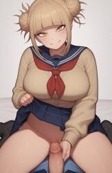 1boy 1girls ai_generated female himiko_toga large_breasts leukocrisp male my_hero_academia penis penis_grab pussy skirt_lift stable_diffusion