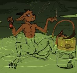 3_toes anthro beverage blowing_smoke bottle bovid caprine caprine_demon cigar claws coca-cola container demon digital_media_(artwork) feet female fingers fur genitals goat goat_demon hazard_symbol hi_res holding_bottle holding_cigar holding_container holding_object horn mammal nude partially_submerged pussy radiation_symbol radioactive radioactive_waste sitting smoking soda soda_bottle solo spread_legs spreading symbol tail toe_claws toes zafara_(artist)