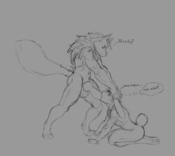 animal_genitalia animal_penis anthro balls big_penis canine canine_penis domination duo english_text erection fellatio hand_on_head huge_cock julicat kneeling knot lagomorph male mammal monochrome muscular oral penis rabbit sex sketch standing sweat text yaoi