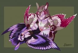 anthro aven avian bird bodily_fluids claws cuntboy duo feather_hair feather_tuft feathered_crest feathered_wings feathers flabberd fur fur_tuft genital_fluids hand_on_chest head_crest hybrid inner_ear_fluff intersex lagomorph leporid long_ears lying male mammal on_back penetration pseudo_hair rabbit tail tail_feathers ten_(sergeanthax) tuft vaginal_fluids vaginal_penetration vena_(sergeanthax) wings