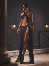 1girls 2025 3d clothed clothed_female female female_only full_body high_heels indoors kentyrr lara_croft lara_croft_(survivor) no_visible_genitalia no_visible_nipples nude_underneath skimpy skimpy_dress solo tagme tomb_raider tomb_raider_(survivor)