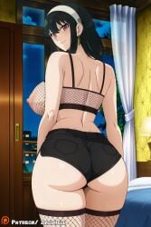 1girls ai_generated ass_focus big_ass big_breasts cheating cheating_wife female fishnets mature_female miniskirt netorare ntr room smile solo_female spy_x_family standing wife yor_briar zadbhell