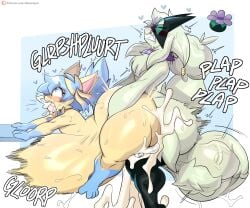 2025 absurd_res anal anal_sex anthro anthro_on_anthro anthro_penetrated anthro_penetrating anthro_penetrating_anthro ass balls big_balls big_butt blue_hair bodily_fluids bow_ribbon clenched_teeth cum cum_from_mouth cum_in_mouth cum_inside cum_through cum_vomit cumflation cumshot duo duplicate eeveelution ejaculation excessive_cum excessive_genital_fluids eyewear facial_piercing felid feline fur gay gay_sex generation_6_pokemon generation_9_pokemon genital_fluids genitals glasses green_body green_fur green_hair hair heart_eyes heart_symbol hi_res huge_balls huge_butt hyper hyper_balls hyper_genitalia hyper_penis inflation j1nu jinu jinu_(character) large_insertion long_hair male male/male male_only male_penetrated male_penetrating male_penetrating_male mammal mask meowscarada motion_lines nintendo nose_piercing nose_ring onomatopoeia oral oral_penetration original_character penetration penile penile_penetration penis penis_in_ass piercing plap pokemon pokemon_(species) repost reupload ring_piercing round_glasses sex shooty side_view stomach_bulge sylveon tan_body tan_fur teeth