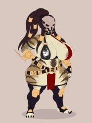 1girls big_breasts female female_yautja gatoradeew huge_breasts masked_female predator_(franchise) shortstack thick_thighs yautja