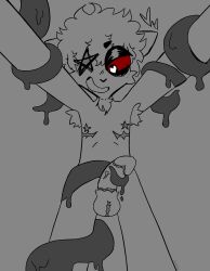 anthro armpit_hair armpit_tuft balls body_hair consentacles digital_media_(artwork) domestic_cat felid feline felis fiddlefingers69 genitals goo_tentacles grey_tentacles heart_eyes heart_symbol hi_res hybrid lagomorph leporid looking_down male mammal mastectomy_scar monotone_tentacles nude obscured_eyes penis phalloplasty_scar rabbit red_eyes scar simple_background simple_coloring smile solo star tentacle tentacle_around_leg tentacle_around_penis tentacles_around_arms tentacles_around_legs trans_(lore) trans_man_(lore)